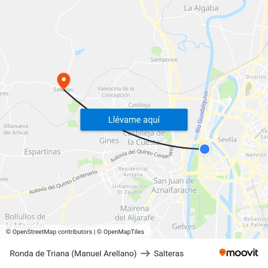 Ronda de Triana (Manuel Arellano) to Salteras map