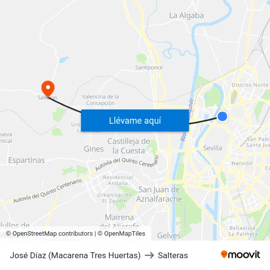 José Díaz (Macarena Tres Huertas) to Salteras map