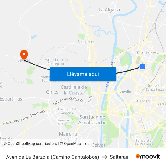 Avenida La Barzola (Camino Cantalobos) to Salteras map