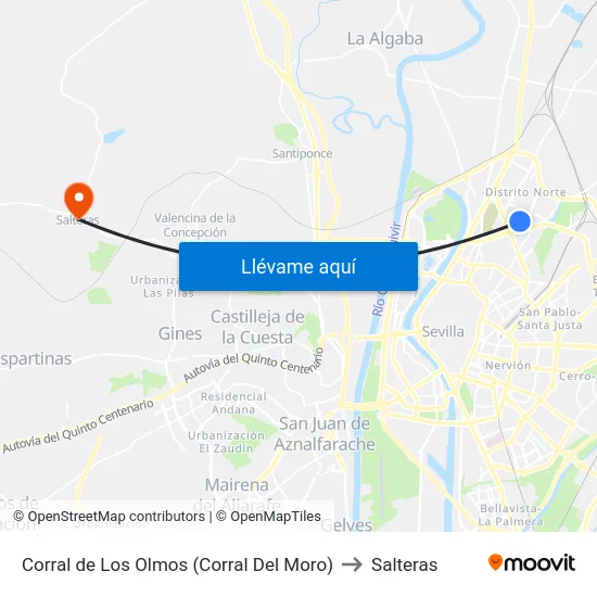 Corral de Los Olmos (Corral Del Moro) to Salteras map