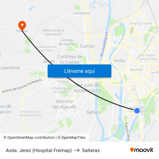 Avda. Jerez (Hospital Fremap) to Salteras map