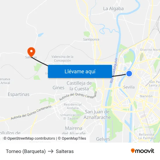 Torneo (Barqueta) to Salteras map