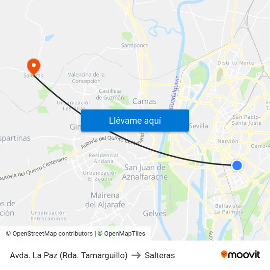 Avda. La Paz (Rda. Tamarguillo) to Salteras map