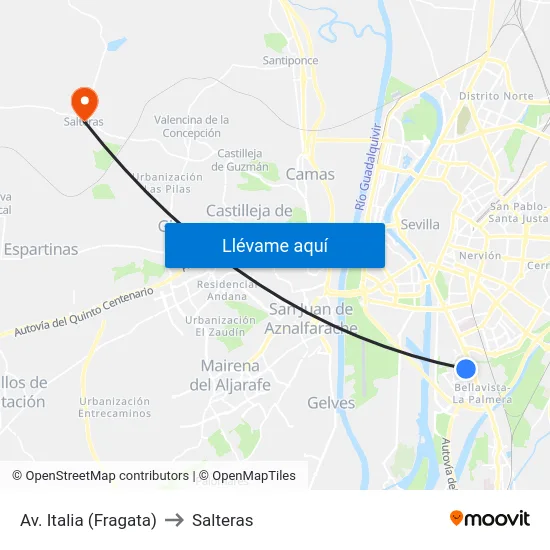 Av. Italia (Fragata) to Salteras map