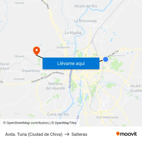 Avda. Turia (Ciudad de Chiva) to Salteras map
