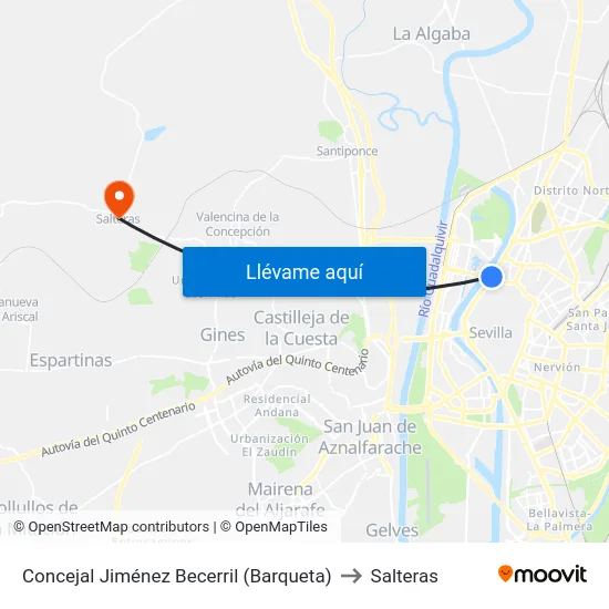 Concejal Jiménez Becerril (Barqueta) to Salteras map