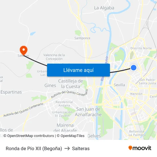 Ronda de Pío XII (Begoña) to Salteras map