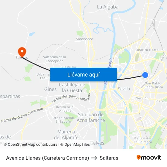 Avenida Llanes (Carretera Carmona) to Salteras map