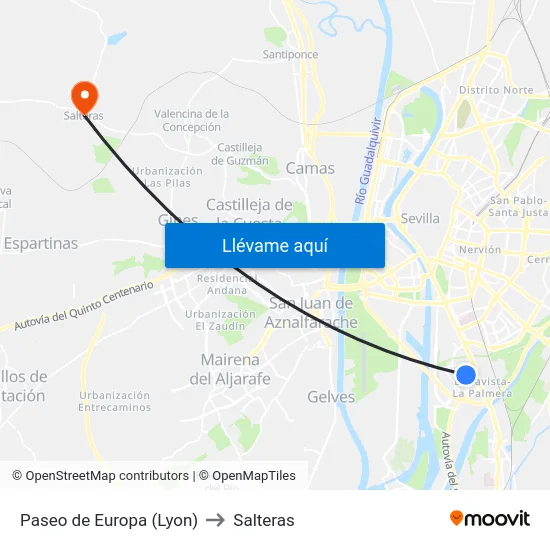 Paseo de Europa (Lyon) to Salteras map