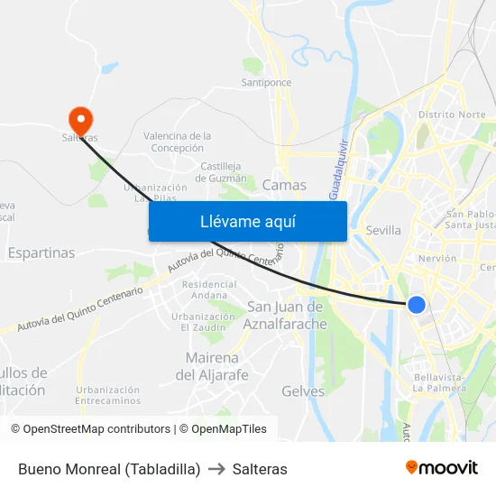 Bueno Monreal (Tabladilla) to Salteras map