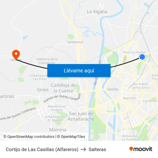 Cortijo de Las Casillas (Alfareros) to Salteras map