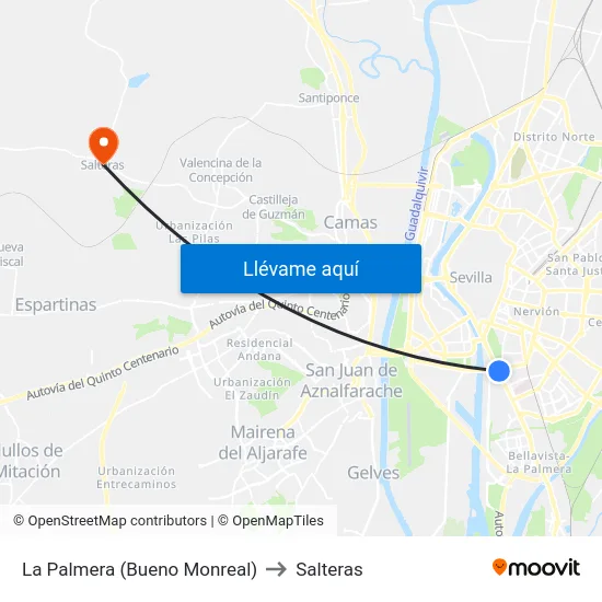 La Palmera (Bueno Monreal) to Salteras map