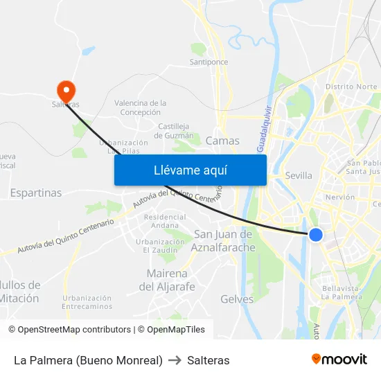 La Palmera (Bueno Monreal) to Salteras map