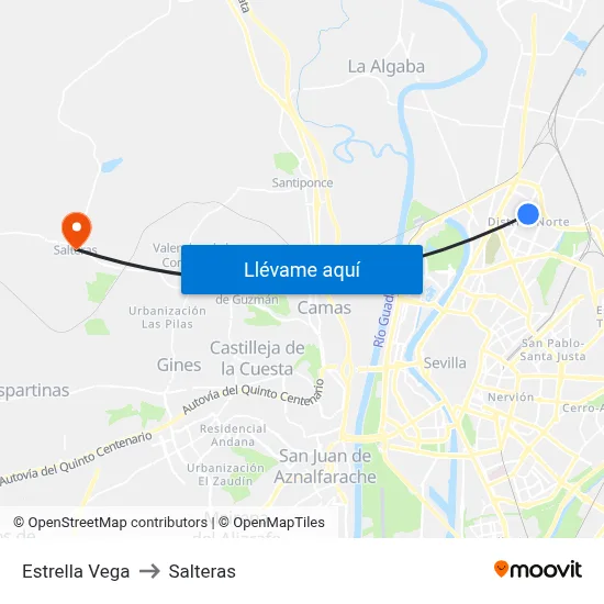 Estrella Vega to Salteras map