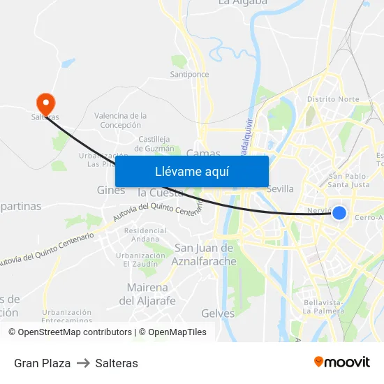 Gran Plaza to Salteras map