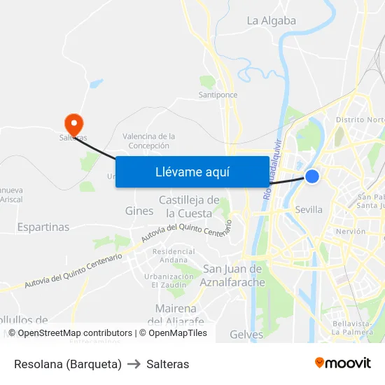 Resolana (Barqueta) to Salteras map