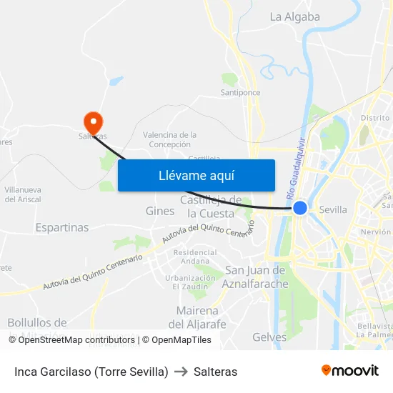 Inca Garcilaso (Torre Sevilla) to Salteras map