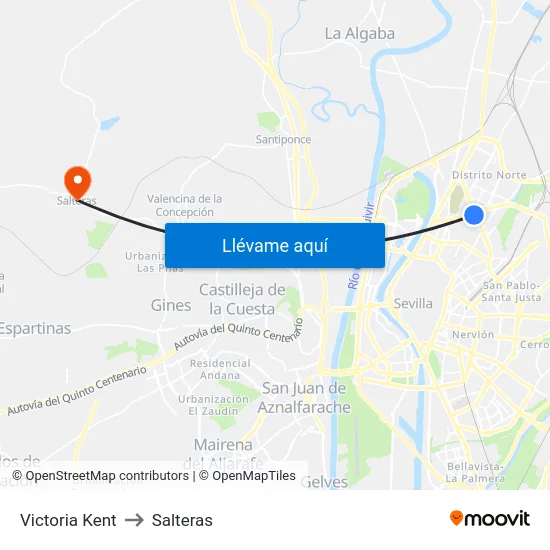 Victoria Kent to Salteras map