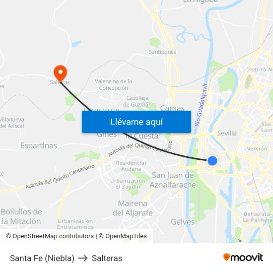Santa Fe (Niebla) to Salteras map