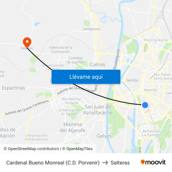Cardenal Bueno Monreal (C.D. Porvenir) to Salteras map