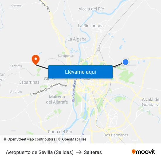 Aeropuerto de Sevilla (Salidas) to Salteras map