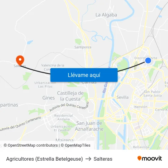 Agricultores (Estrella Betelgeuse) to Salteras map