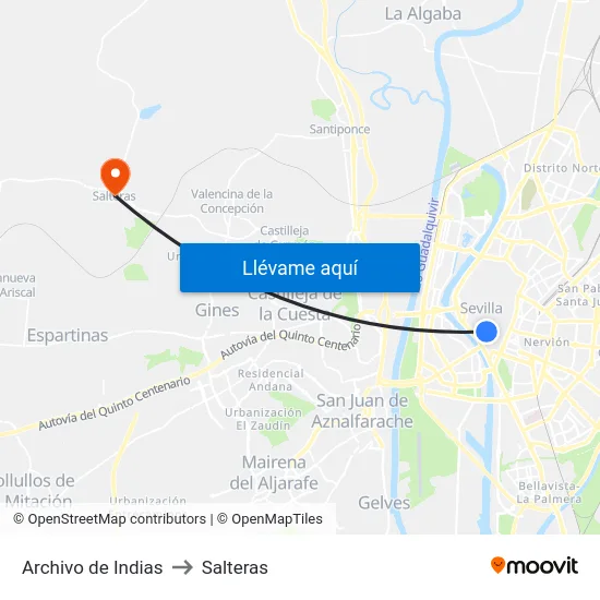 Archivo de Indias to Salteras map