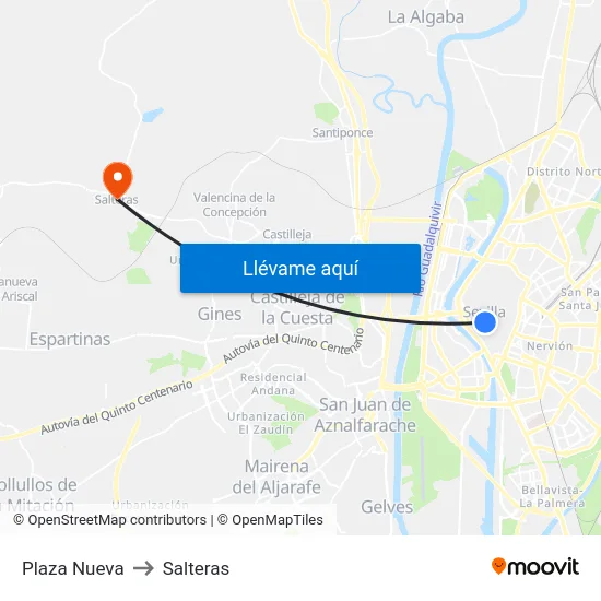 Plaza Nueva to Salteras map