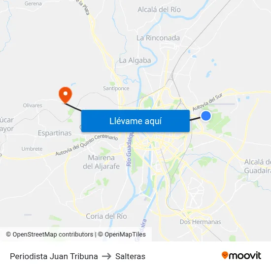 Periodista Juan Tribuna to Salteras map