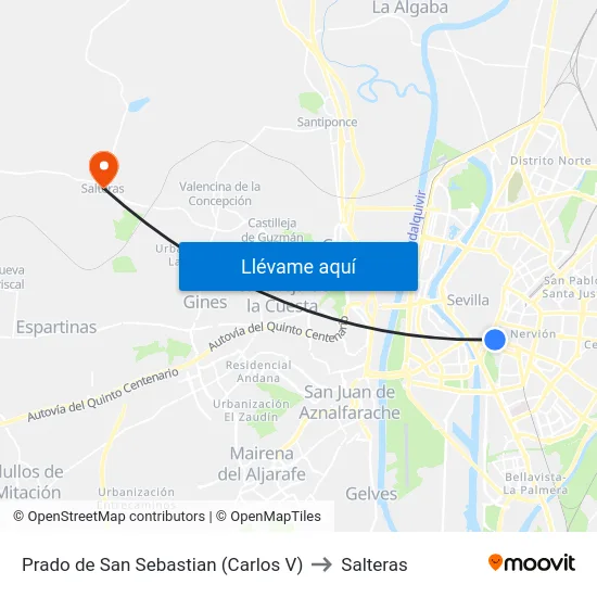 Prado de San Sebastian (Carlos V) to Salteras map