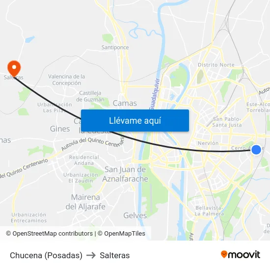 Chucena (Posadas) to Salteras map