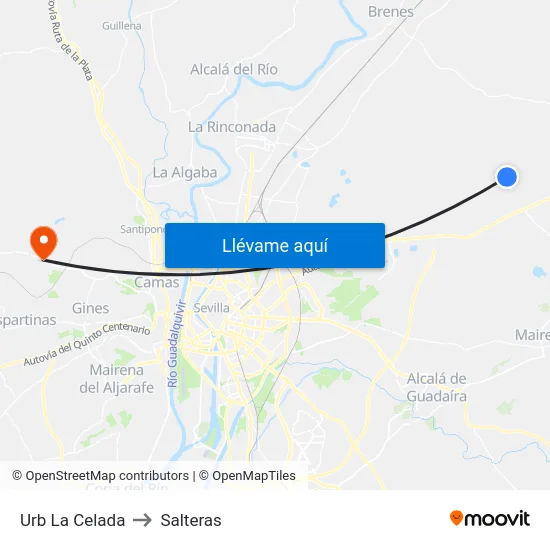 Urb La Celada to Salteras map