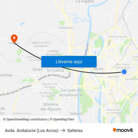 Avda. Andalucía (Los Arcos) to Salteras map