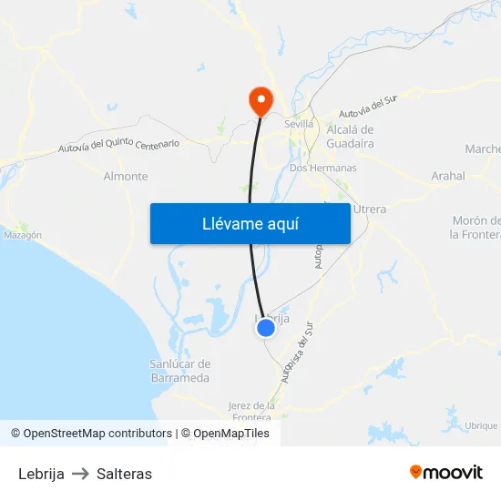 Lebrija to Salteras map