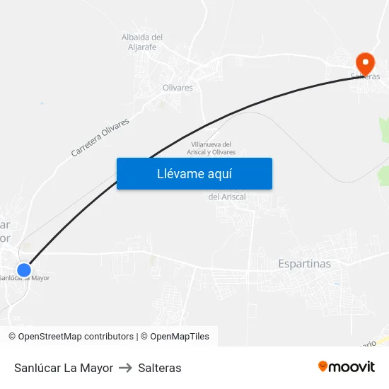 Sanlúcar La Mayor to Salteras map