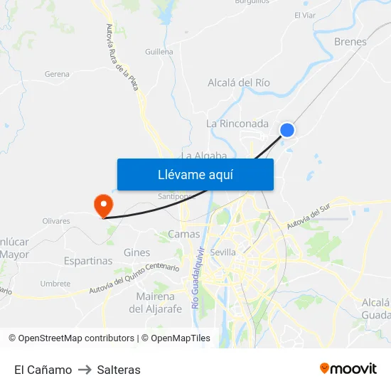 El Cañamo to Salteras map