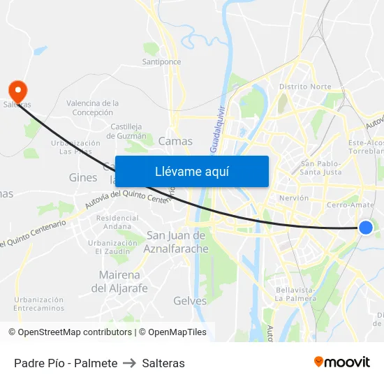 Padre Pío - Palmete to Salteras map