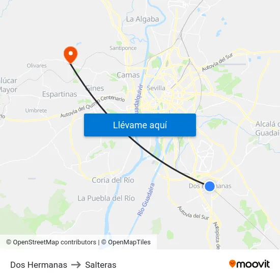 Dos Hermanas to Salteras map