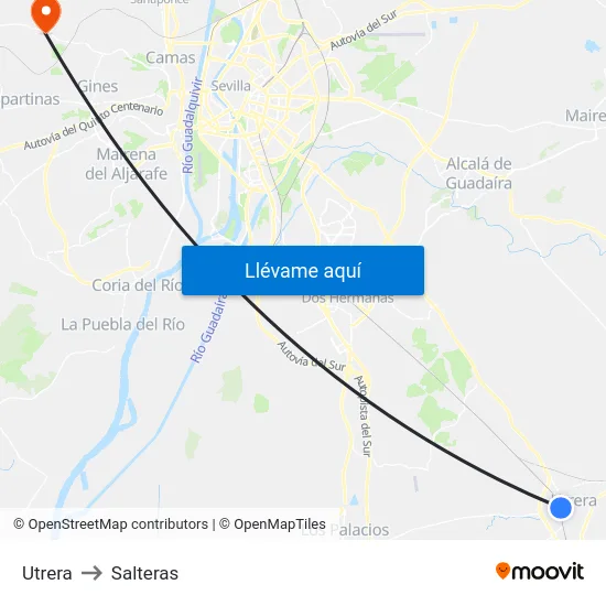 Utrera to Salteras map