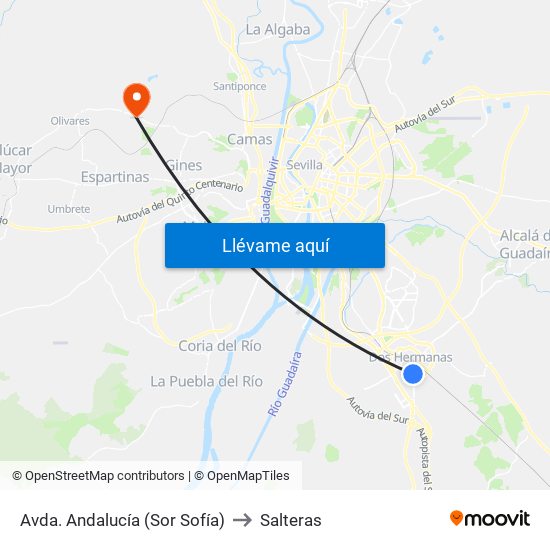 Avda. Andalucía (Sor Sofía) to Salteras map