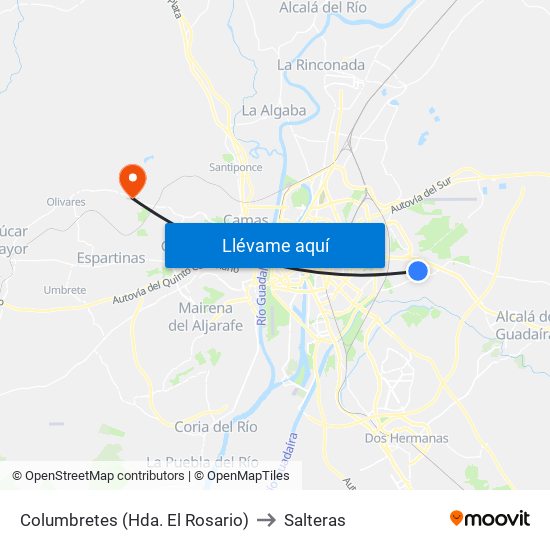 Columbretes (Hda. El Rosario) to Salteras map