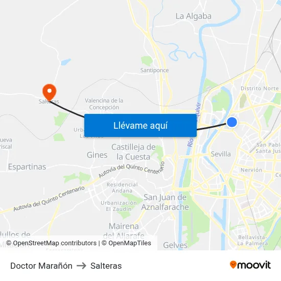 Doctor Marañón to Salteras map