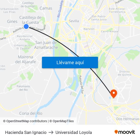 Hacienda San Ignacio to Universidad Loyola map