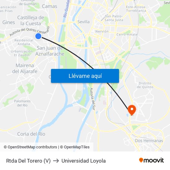 Rtda Del Torero (V) to Universidad Loyola map