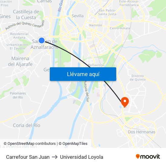 Carrefour San Juan to Universidad Loyola map