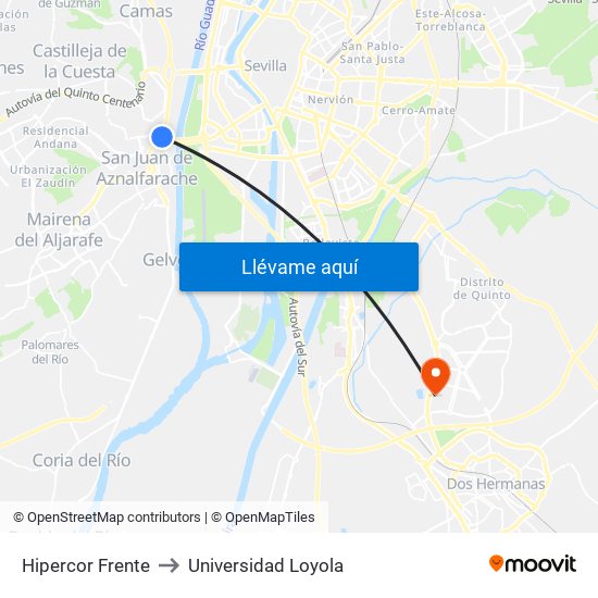 Hipercor Frente to Universidad Loyola map