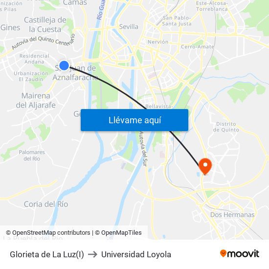 Glorieta de La Luz(I) to Universidad Loyola map