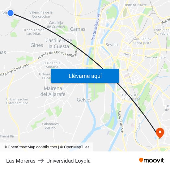 Las Moreras to Universidad Loyola map