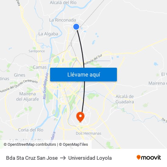 Bda Sta Cruz San Jose to Universidad Loyola map