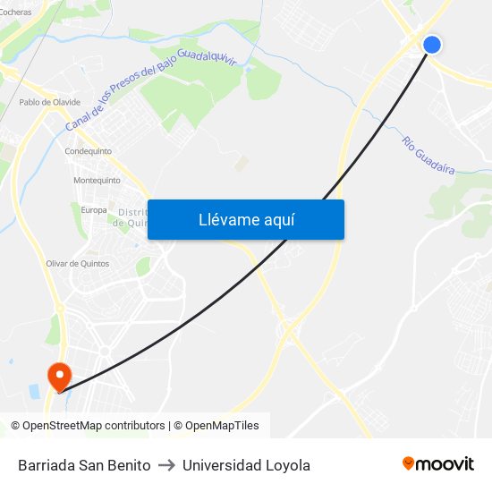 Barriada San Benito to Universidad Loyola map